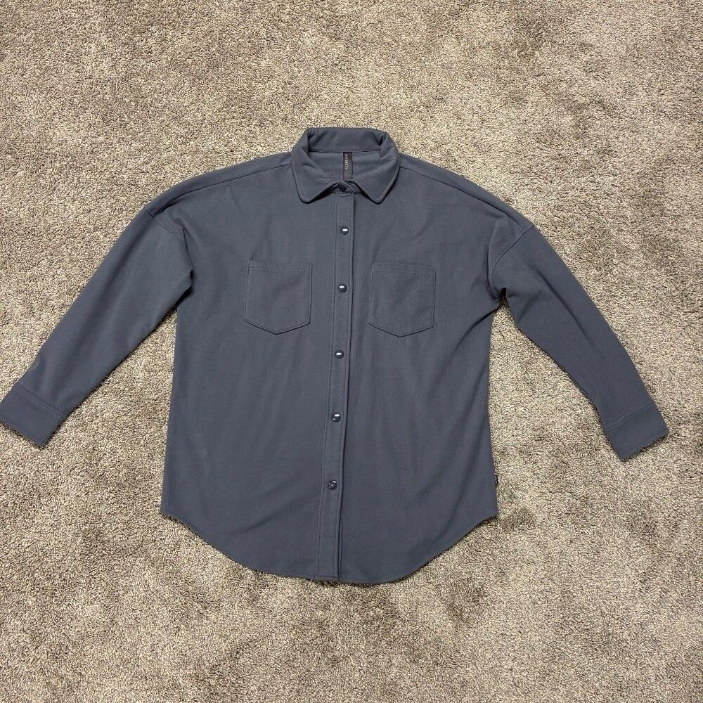 Mondetta Womens Large Snap Button Shirt Slate Blue Stretch Cozy Casual Cabincore